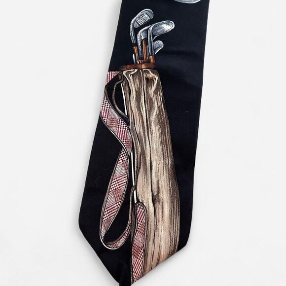 vintage silk golf themed printed tie - Picture 4 of 6
